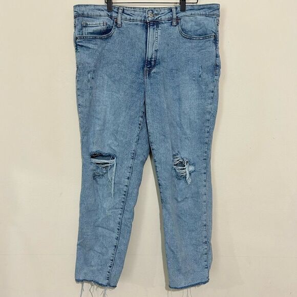 Old Navy O.G. Straight Raw Hem Distressed Denim Jeans SIZE 16 - Picture 1 of 8